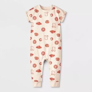 Baby Girls' Printed Pastry Romper - Cat & Jack™ Beige 6-9M : Short Sleeve